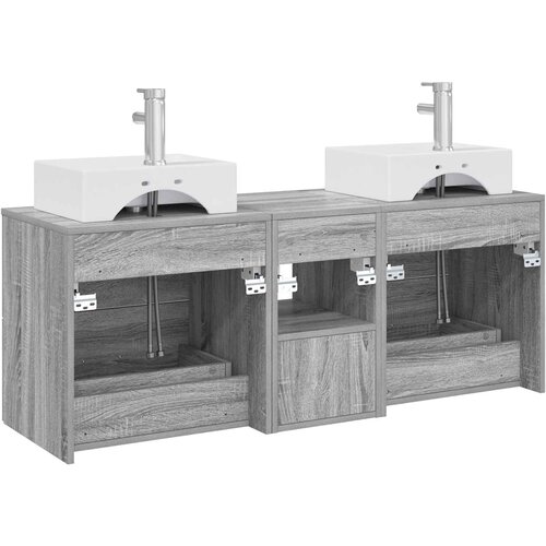  Set ormarića za kupaonicu 3 kom. Siva Sonoma 129 x 41 x 79,5 cm Slike