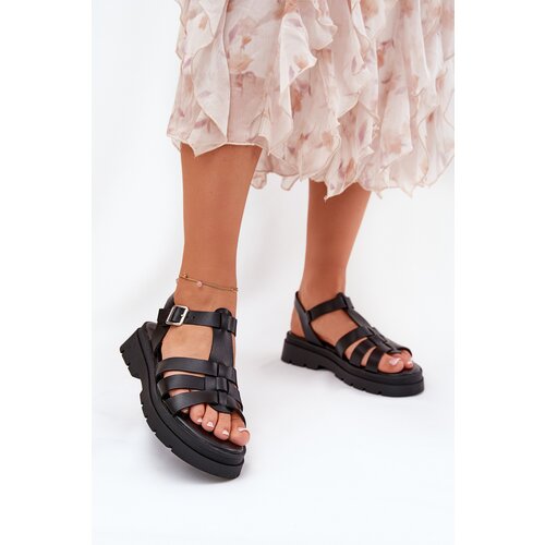 Boto Eco leather sandals for women on platform black Nendales Cene