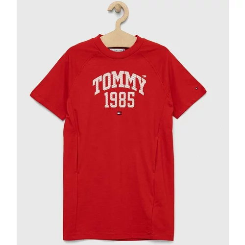 Tommy Hilfiger Otroška bombažna obleka Rdeča barva
