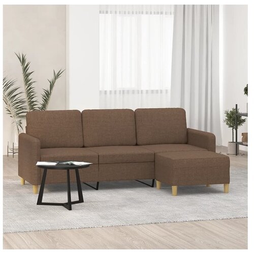 vidaXL Trosjed s tabureom smeđi 180 cm od tkanine Cene