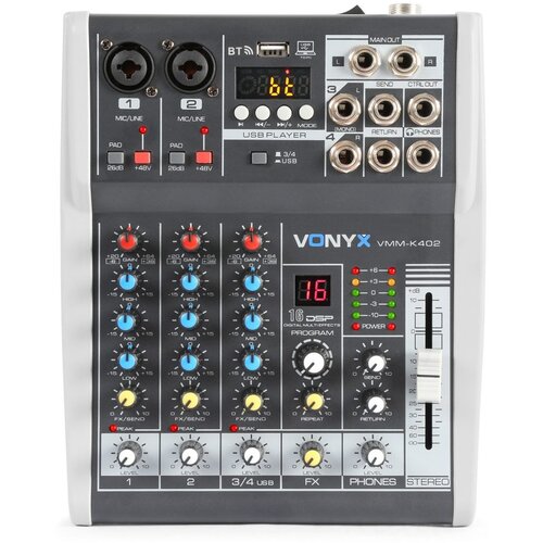 AUDIO KONDRIC VMM-K402, 4 kanalna mešalna miza z USB / Bluetooth predvajalnikom + DSP - - Audio-Kondric Cene