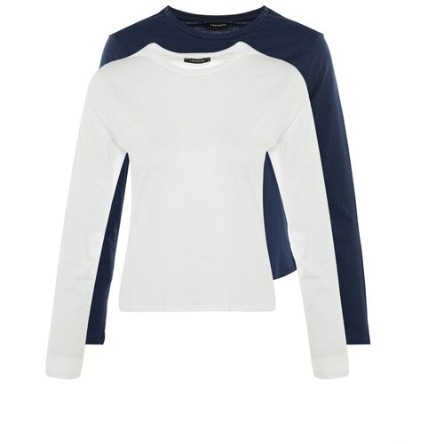 Trendyol Navy Blue-White 2-Pack Crew Neck Basic Knitted T-Shirt Cene