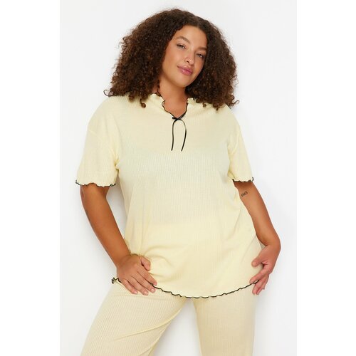 Trendyol Curve Yellow Bow Detailed Camisole Knitted Pajamas Set Cene