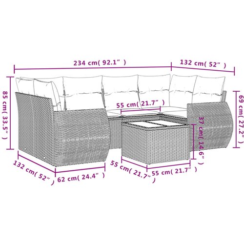  7-dijelni set vrtnih sofa sivi od poliratana Slike