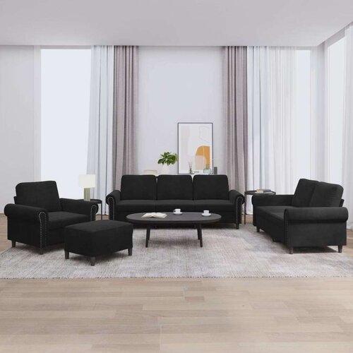  4-dijelni set sofa s jastucima crni baršunasti Cijene