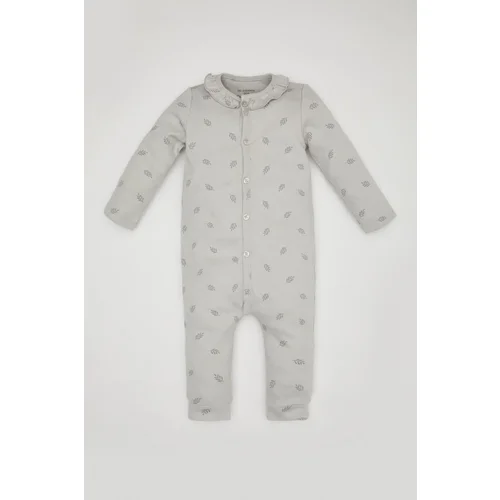 Defacto Baby Girl Newborn Printed Waffle Long Sleeve Jumpsuit