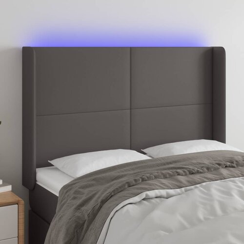 The Living Store led posteljno vzglavje sivo 147x16x118/128 cm umetno usnje - led vzglavje, (21418409) Slike