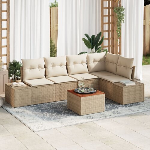 VidaXL Set od 6 komada Vrtne Sofa s Jastučićima Bež Poli Ratan Akacija Slike