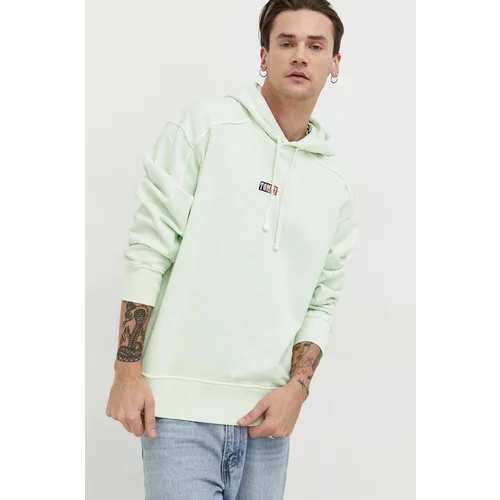 Tommy Jeans Pamučna dukserica za muškarce, boja: zelena, s kapuljačom, glatka
