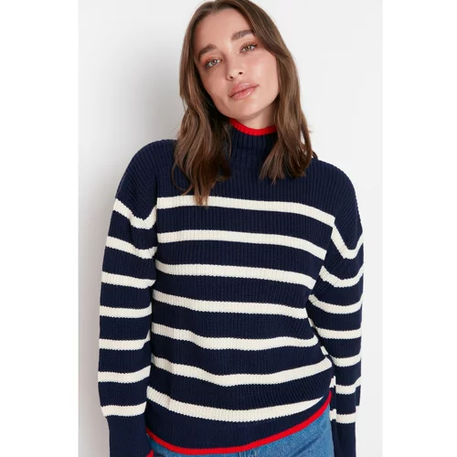 Trendyol Navy Blue Oversize Color Block Knitwear Sweater