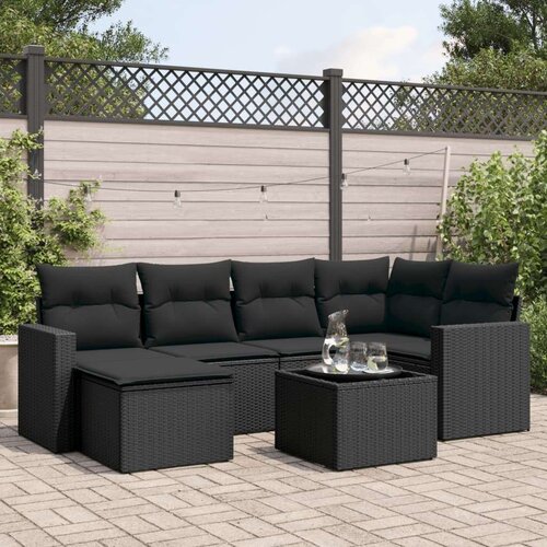  7-dijelni set vrtnih sofa od poliratana s jastucima crni Slike