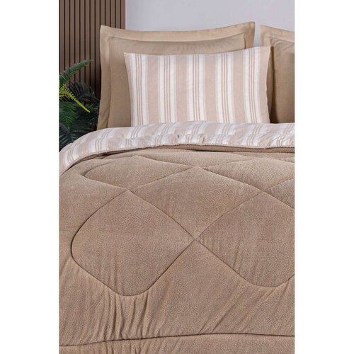Soft Line - Beige Beige Single Quilt & Pillow Set Cene