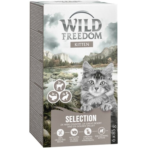 Wild Freedom Kitten, zdjelice 6 x 85 g - MixPack (2x Kalb, 2x Kaninchen, 2x Truthahn) Slike