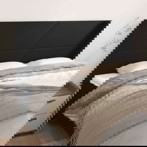  Vzglavje z u&amp;scaron;esi črno 203x16x118/128 cm umetno usnje, (20792994) Slike
