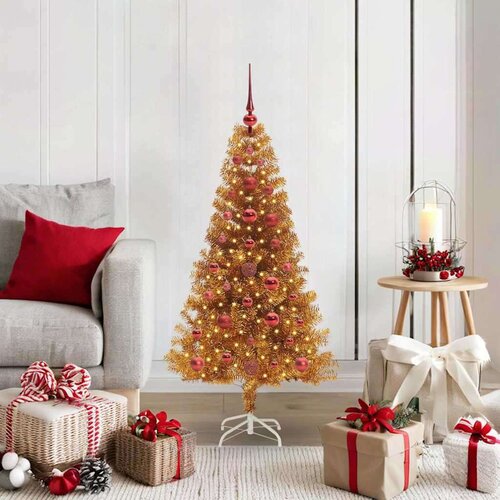 vidaXL Božićno drvce s 150 LED svjetlima s stalakom Zlatno 120 cm PET Cene