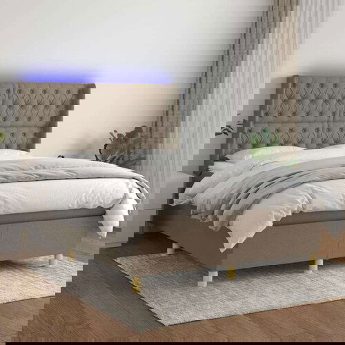  Krevet box spring s madracem LED smeđesivi 140x190 cm tkanina Slike