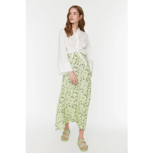 Trendyol Green Floral Patterned High Waist Woven Skirt