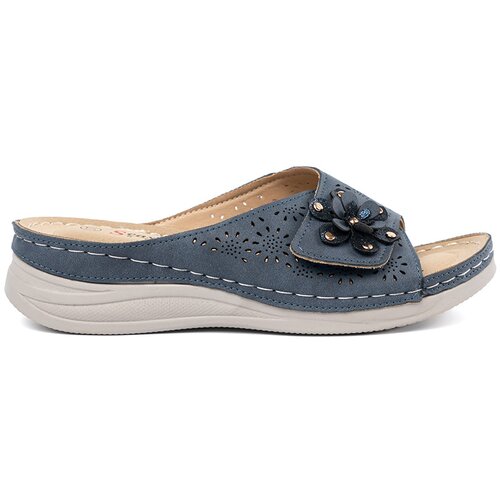 SEASTAR Navy blue women's flip-flops with a decorative flower Cene