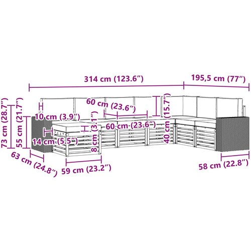  Set vanjskih sofa 8 kom. Prirodna i krem Smeđa 314 x 195,5 x 73 cm Slike
