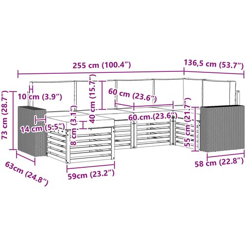  Set vanjskih sofa 6 kom. Prirodna i svjetlosiva Poliester 255 x 136,5 x 73 cm Slike