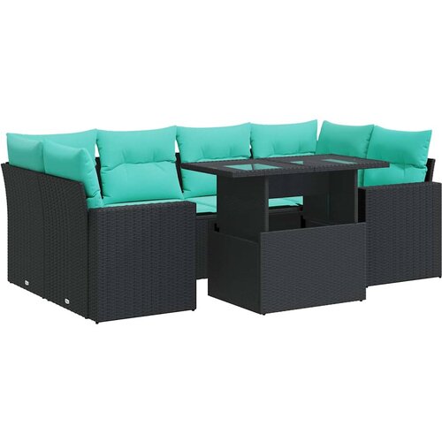  7-dijelni set vrtnih sofa od poliratana s jastucima crni bagrem Slike