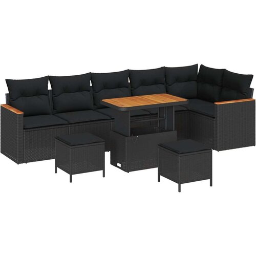  Set od 9 komada vrtnih sofa s jastucima Crna Poliratanski materijal Akacija  set od 3 komada vrtne blagovaonice s jastucima Crna Cijene