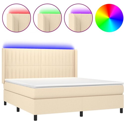vidaXL Box spring postelja z vzmetnico LED krem 180x200 cm blago, (20901437) Cene