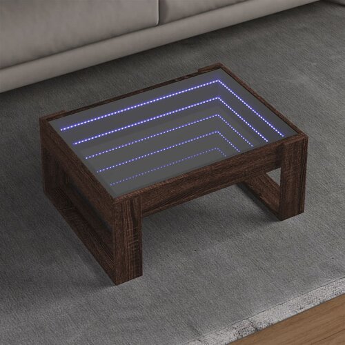 vidaXL Klubska mizica z neskončnimi LED rjavi hrast 70x53x30 cm Cene