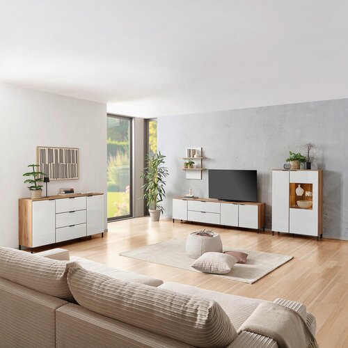 Lesnina XXXL TV-Lowboard Austin 225 cm bela, barve hrasta Slike