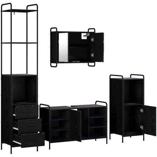  Set ormarića za kupaonicu 4 kom. Crni hrast 40 x 36 x 200,5 cm Slike