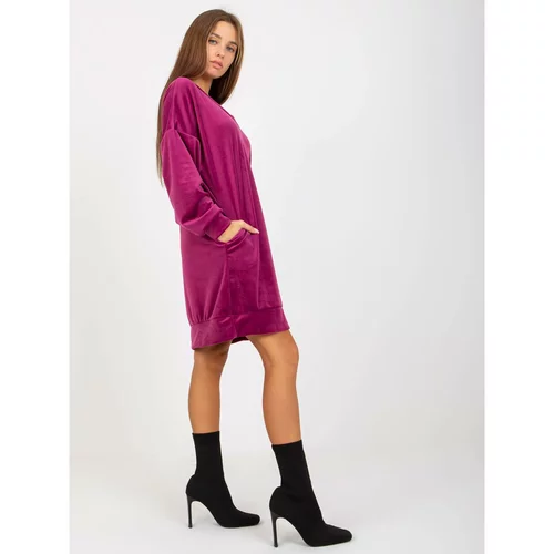 Fashion Hunters Purple loose velor dress with pockets from RUE PARIS