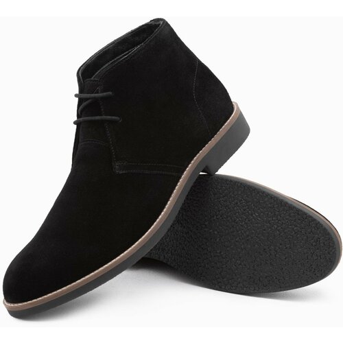 Ombre Men's leather tied ankle boots - black Slike
