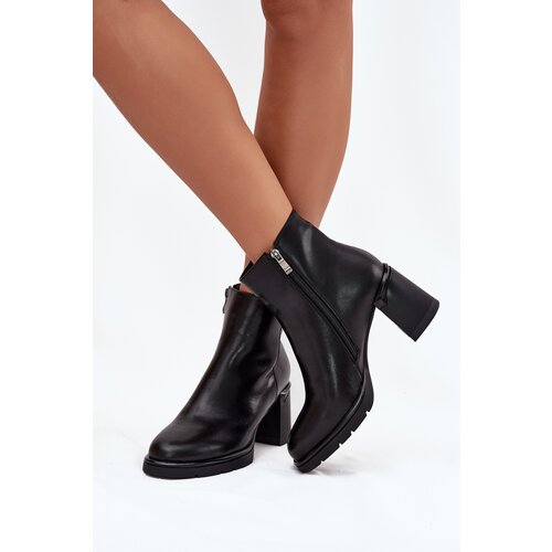 Boto Leather Women&amp;#039;s Ankle Boots On Heel Black Julissa Slike