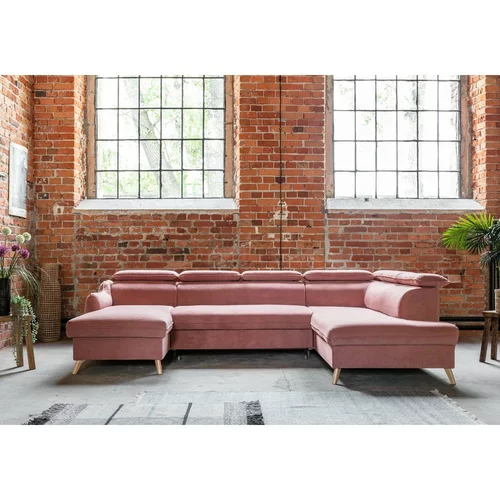 Miuform Svetlo rožnata žametna raztegljiva kotna sedežna garnitura (desni kot/v obliki črke "U") Sweet Harmony –