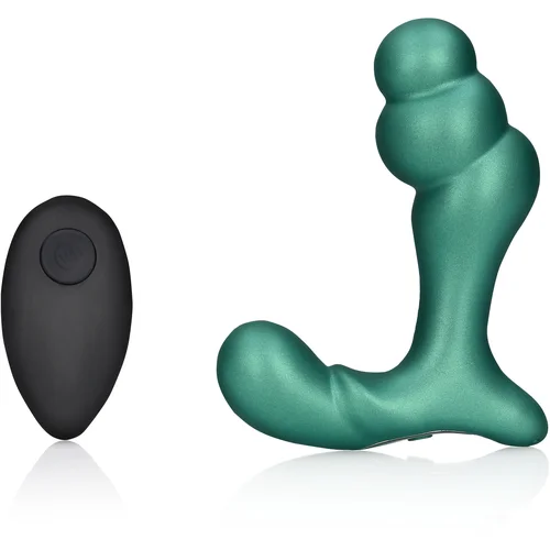 Ouch! Stacked Vibrating Prostate Massager with Remote Control Metallic Green