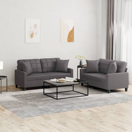  2-dijelni set sofa s jastucima sivi od umjetne kože Cene