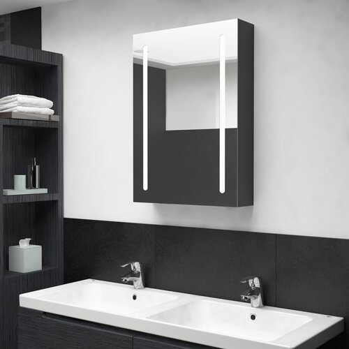  LED kupaonski ormarić s ogledalom sjajni crni 50 x 13 x 70 cm Slike