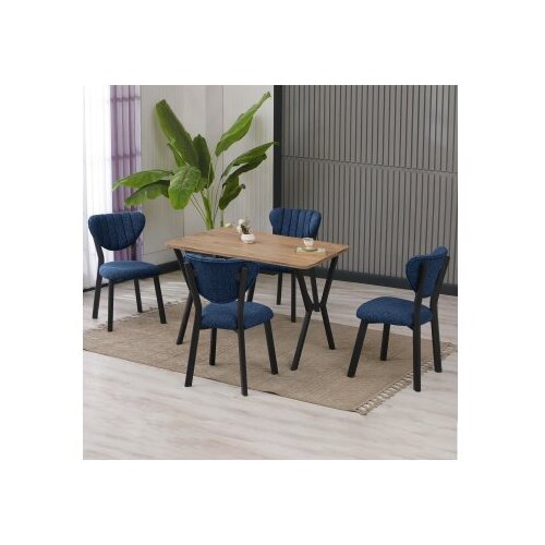 Hanah home Set Trpezarijski sto i 4 stolice Elma Navy Blue Walnut Cene
