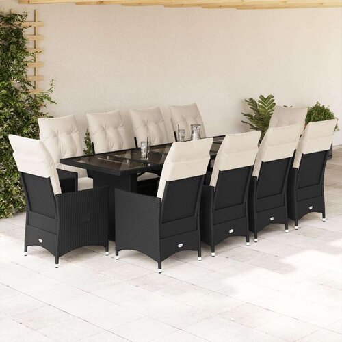 vidaXL 11-dijelni vrtni bistro set od poliratana s jastucima crni Cene