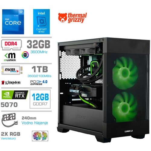 MEGA Računalnik MT S7X i7-12700K/RTX5070/32GB/1TB-4.0/750W/Brez OS/črna RGB + Estetski napajalni kabli [Zelena / Črna), (22113396) Cene
