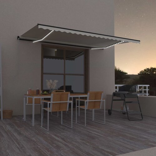 vidaXL Ročno zložljiva tenda z LED lučmi 500x300 cm krem Cene
