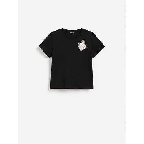 Reserved T‑shirt s dekorativnim aplikacijama - crno Cijene
