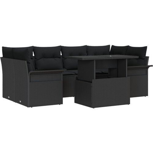 vidaXL 7-dijelni vrtni sofa set sa jastučićima crni poli ratan, dvosjedni vrtni sofa sa skladištem i jastučićima crni poli ratan Cijene