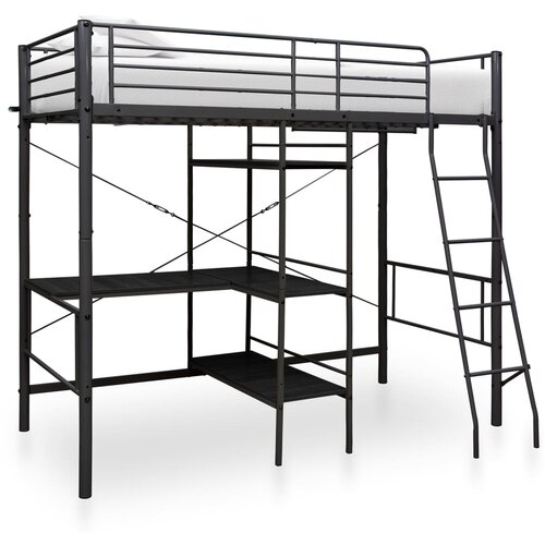 VidaXL Krevet na kat sa stolićima u okviru crni metalni 90 x 200 cm Slike