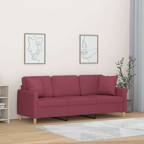  Kavč trosed z okrasnimi blazinami vinsko rdeč 180 cm blago Cene