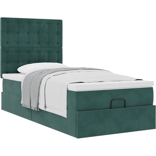 VidaXL Otomanski posteljni okvir z vzmetnicami zelen 100x200cm žamet, (21610084) Slike