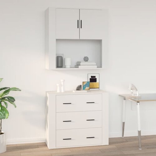 The Living Store Stenska omarica bela 80x33x80 cm inženirski les - Stenska Omarica, (21435217) Cene