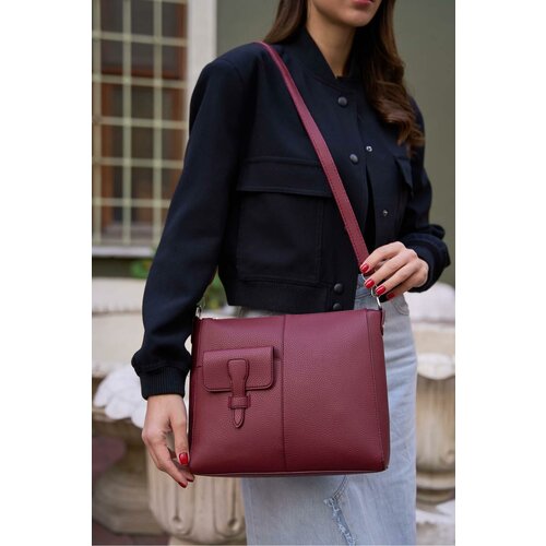 Madamra Women's Burgundy Adjustable Crossbody Bag Slike