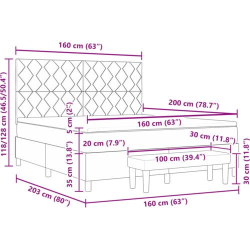 Box Spring krevet s madracem i klupom Tamno siva 160x200 cm Tkanina Slike