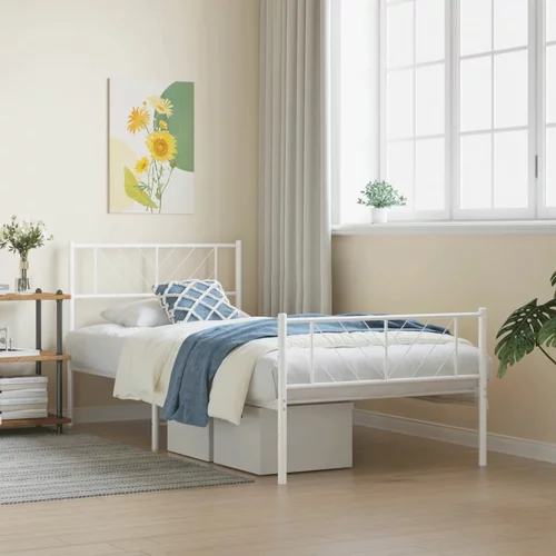 Metalni okvir kreveta uzglavlje i podnožje bijeli 100x190 cm